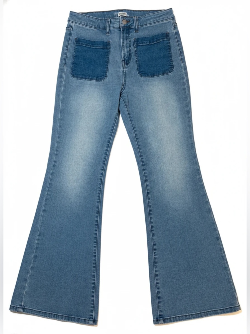 Time&Tru Women’s Denim High Rise Flare Jeans with Front Patch Pockets, Size 10 - Picture 2 of 7